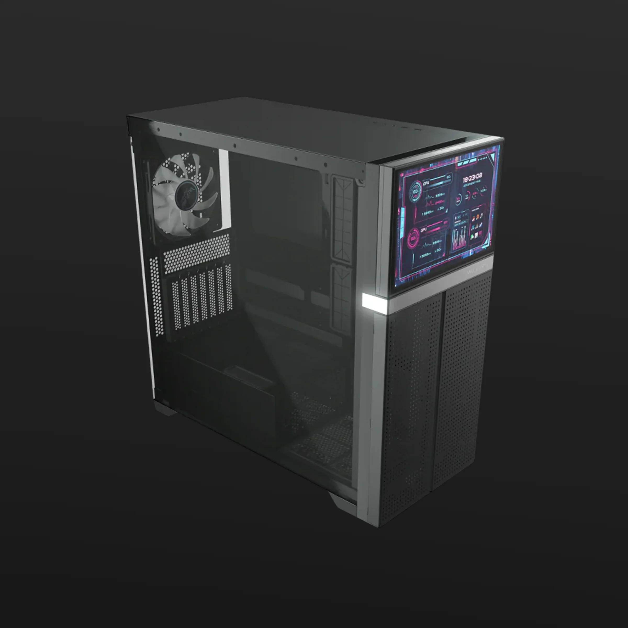 VALKYRIE VK-02 LITE MID TOWER ATX PC Case with LCD Screen, Black