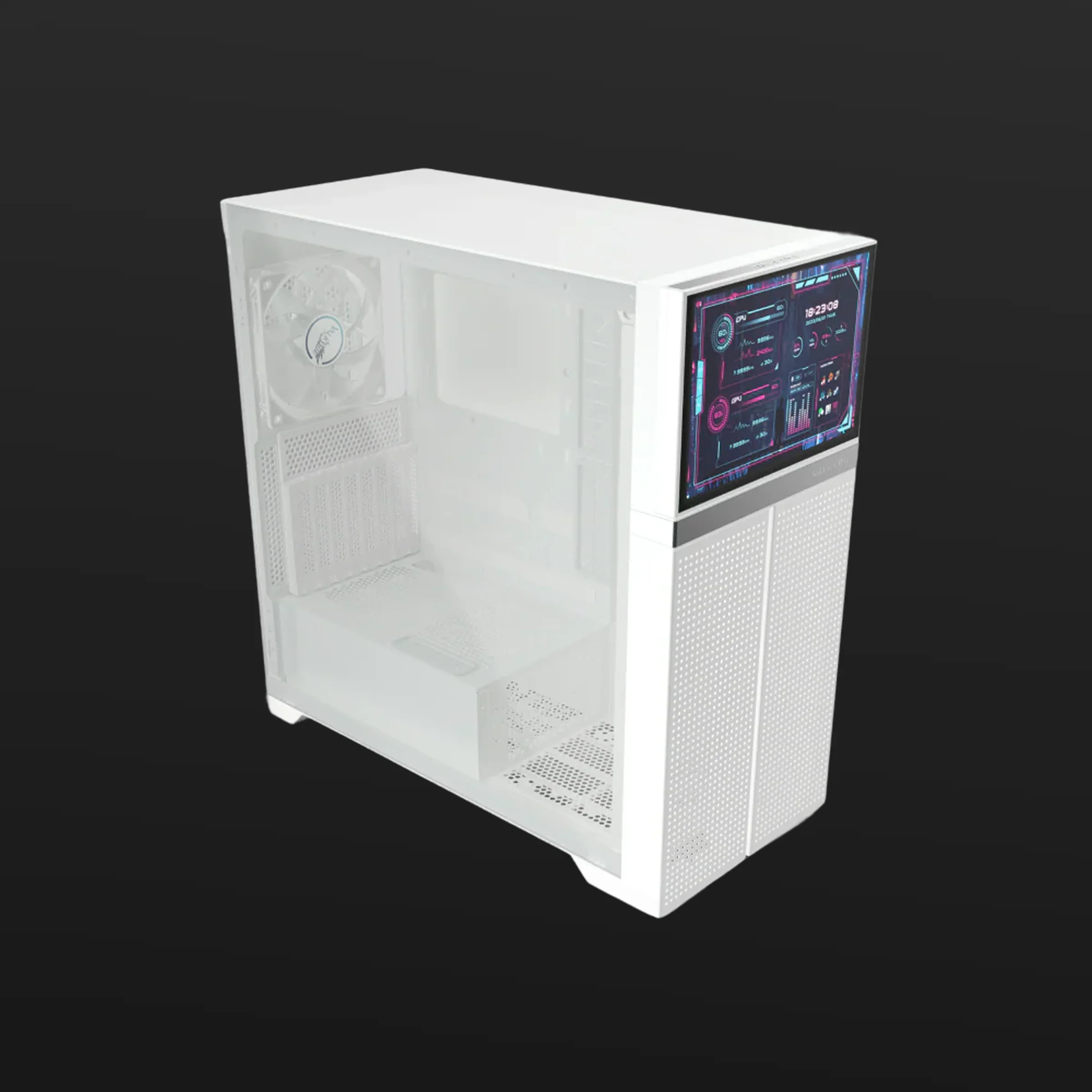 VALKYRIE VK-02 LITE MID TOWER ATX PC Case with LCD Screen, White